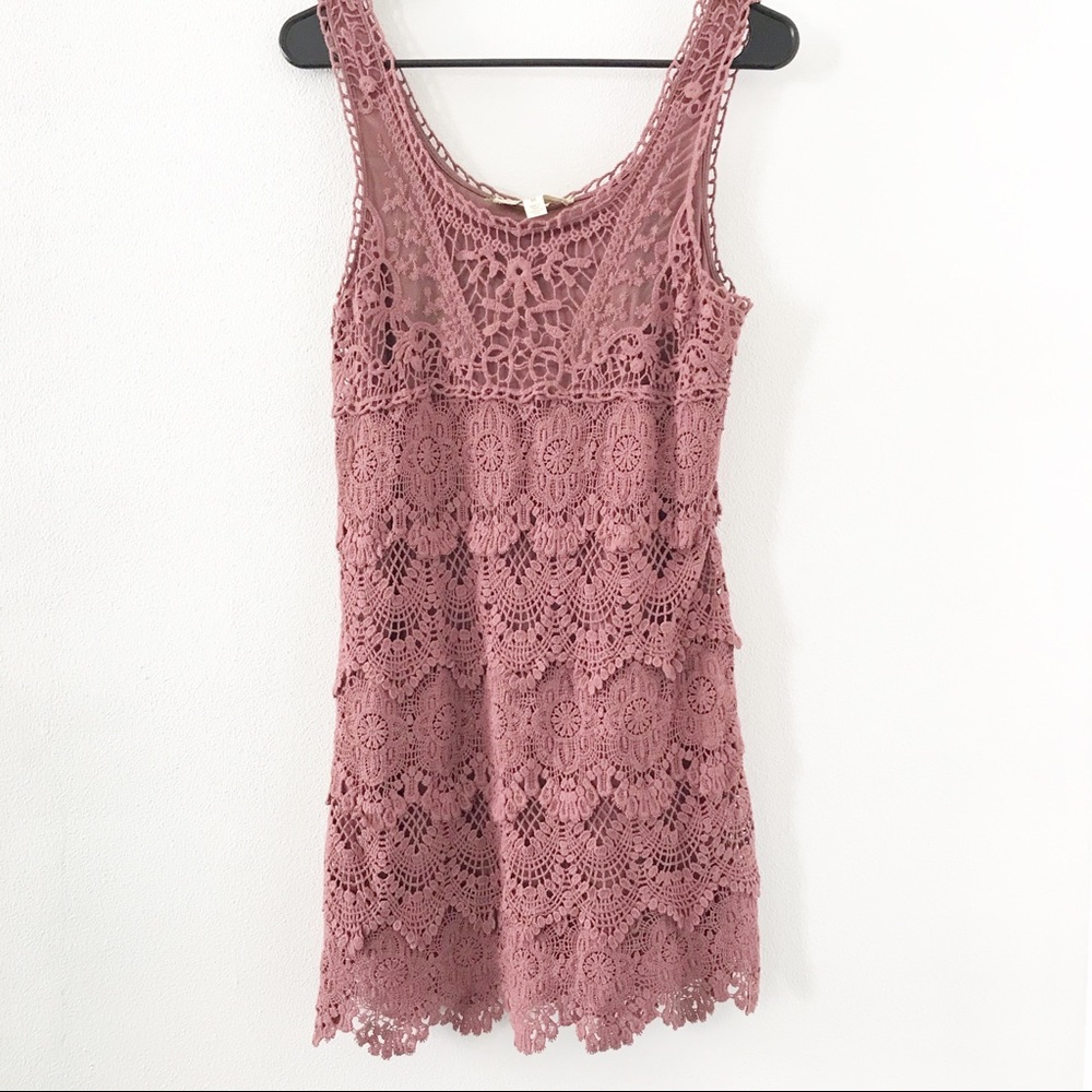 Staring At Stars Muave Crocheted Dress-Please read description regarding sizing!